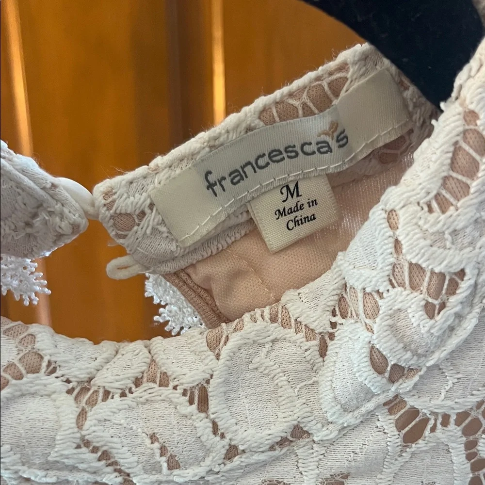 Francesca’s Elegant High Neck Open Back White Lace Dress - Size M - Picture 2 of 5